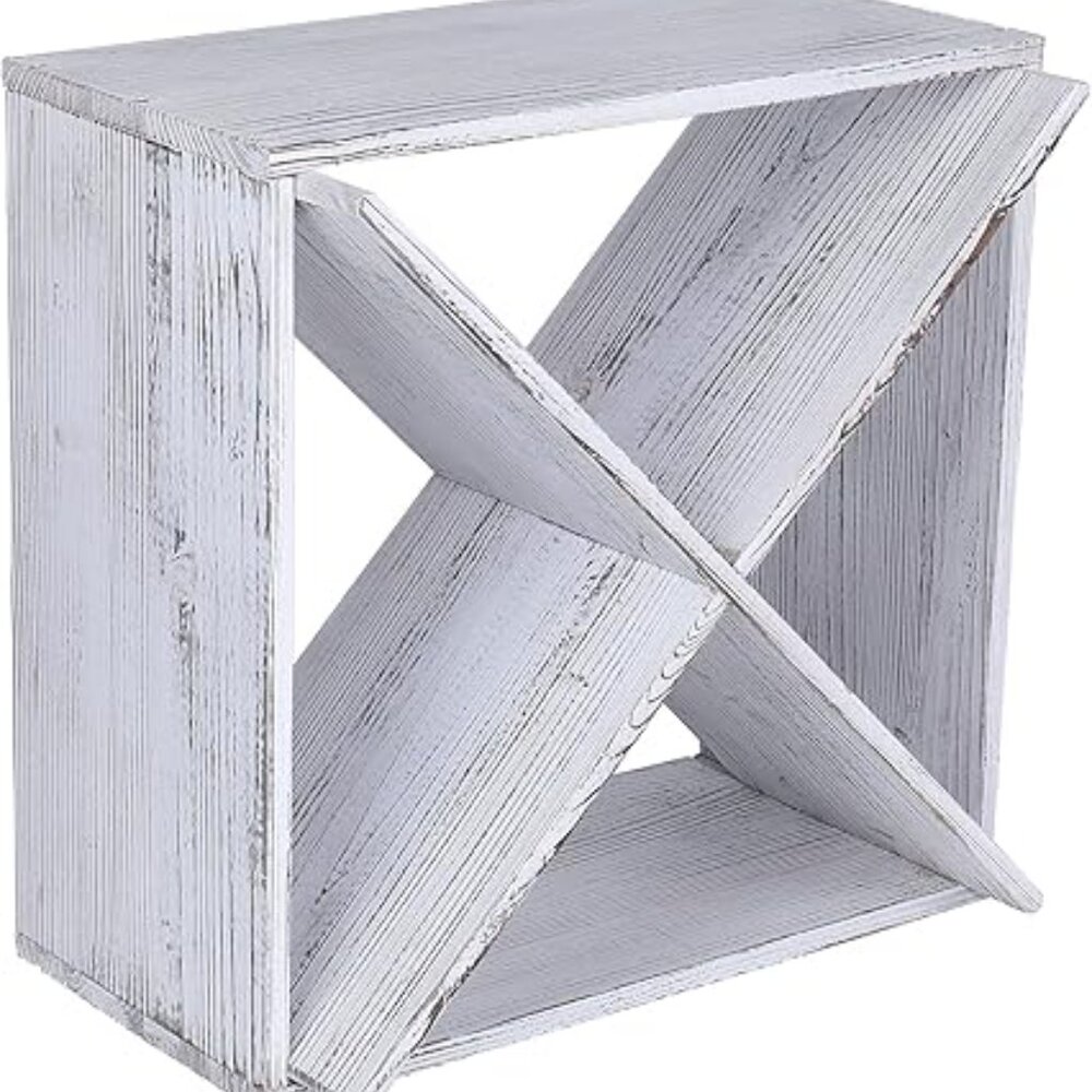24-Bottle Wine Rack, Rustic Wooden Storage Cube, Weathered White - Picture 5 of 7